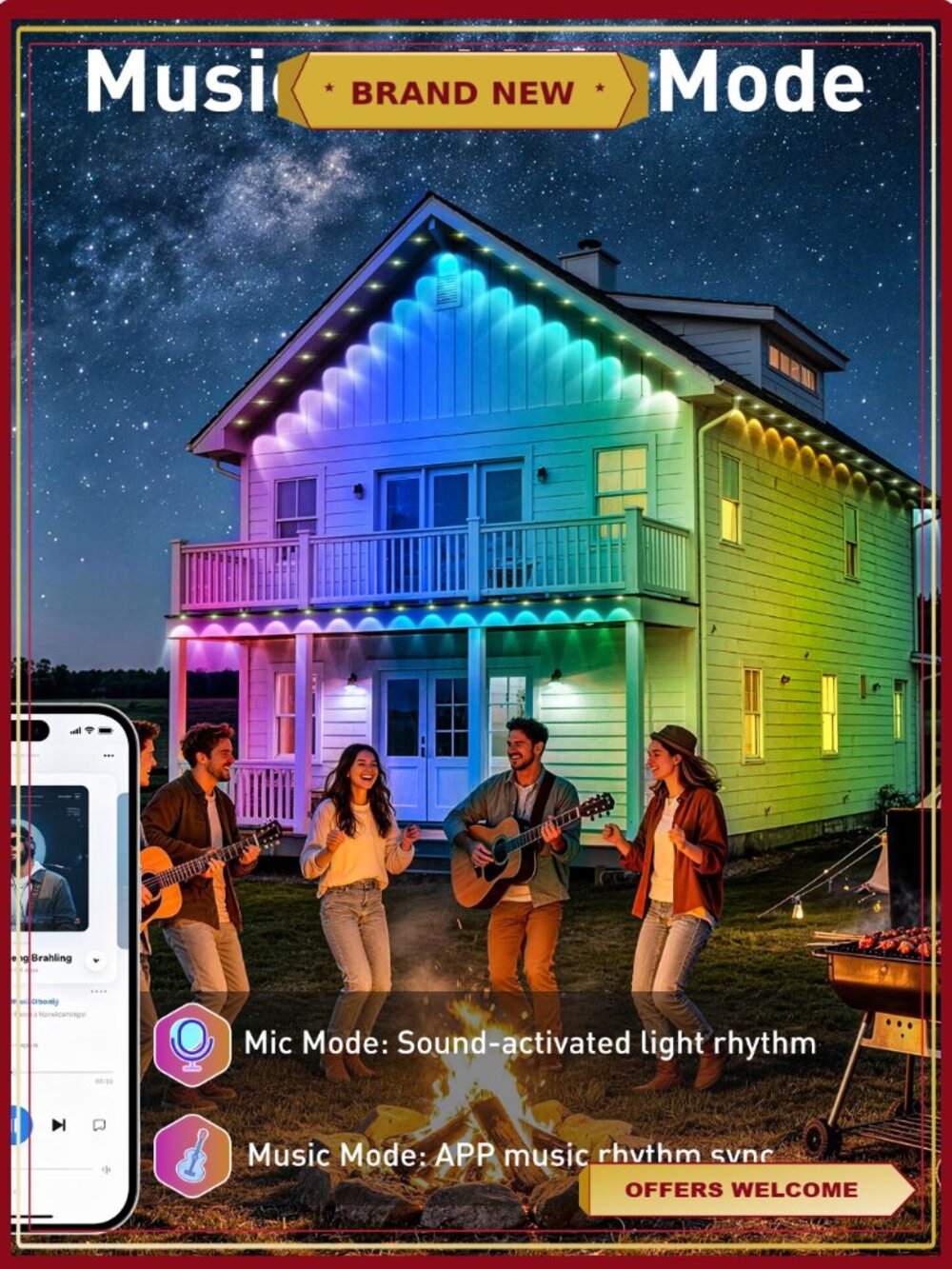 500FT Waterproof Permanent Outdoor Eave Lights Smart IC Color Changing String - Picture 4 of 6